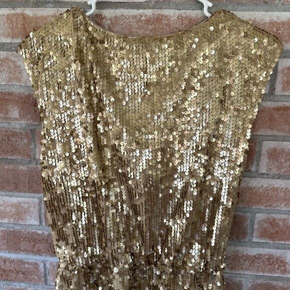 NWT Eliza J Gold Sequin Cocktail Draped Neck Party Dress Size 6 - Picture 9 of 12